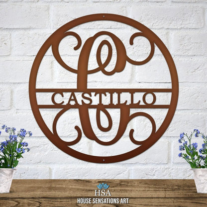 Split Family Last Name Sign - Personalized Family Name Sign - Monogram Metal Wall Art - Custom Last Name Sign Wedding Gift - Home Decor Outdoor Metal Sign - HouseSensationsArt