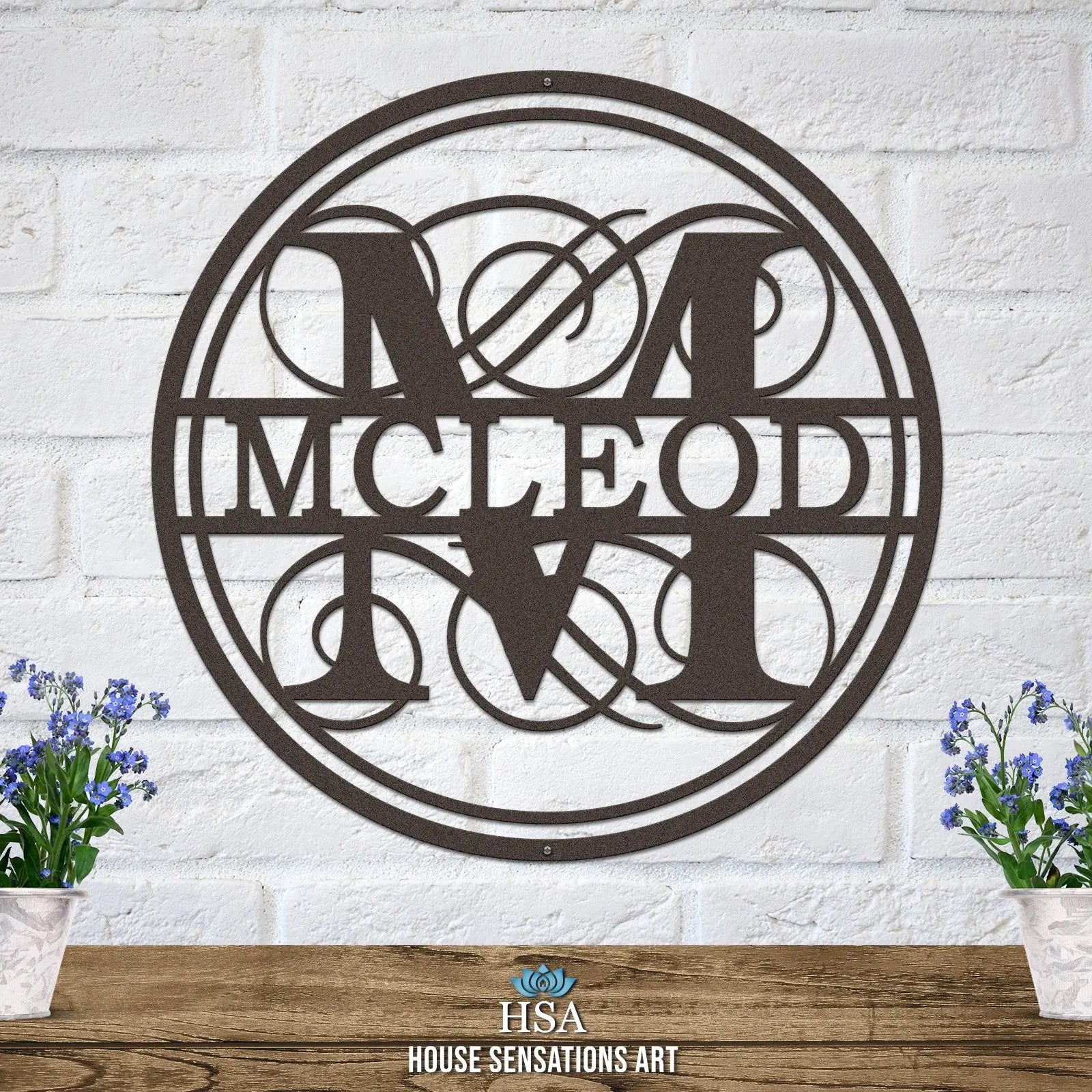 Swirly Name Monogram Wall or Porch Sign - Personalized Family Name Sign - Monogram Metal Wall Art - Custom Last Name Sign Wedding Gift - Home Decor Outdoor Metal Sign - HouseSensationsArt