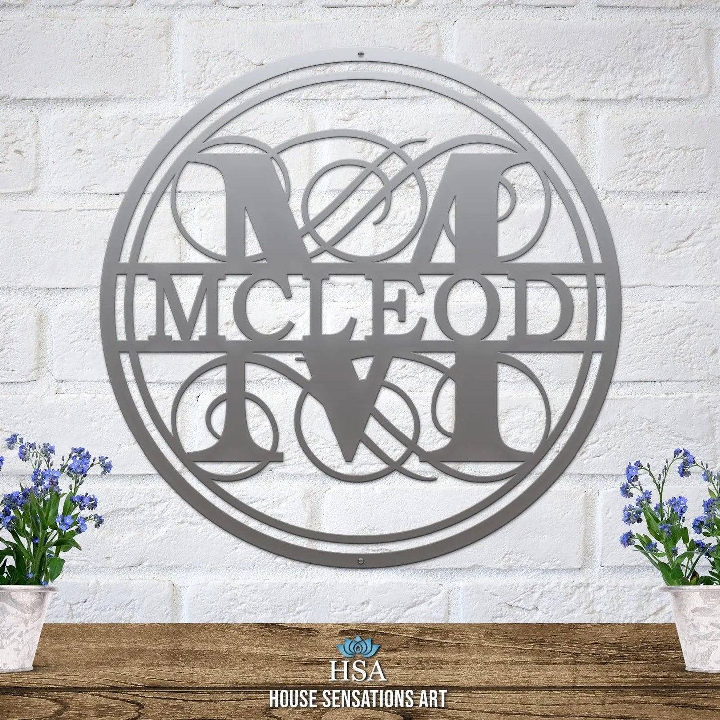 Swirly Name Monogram Wall or Porch Sign - Personalized Family Name Sign - Monogram Metal Wall Art - Custom Last Name Sign Wedding Gift - Home Decor Outdoor Metal Sign - HouseSensationsArt