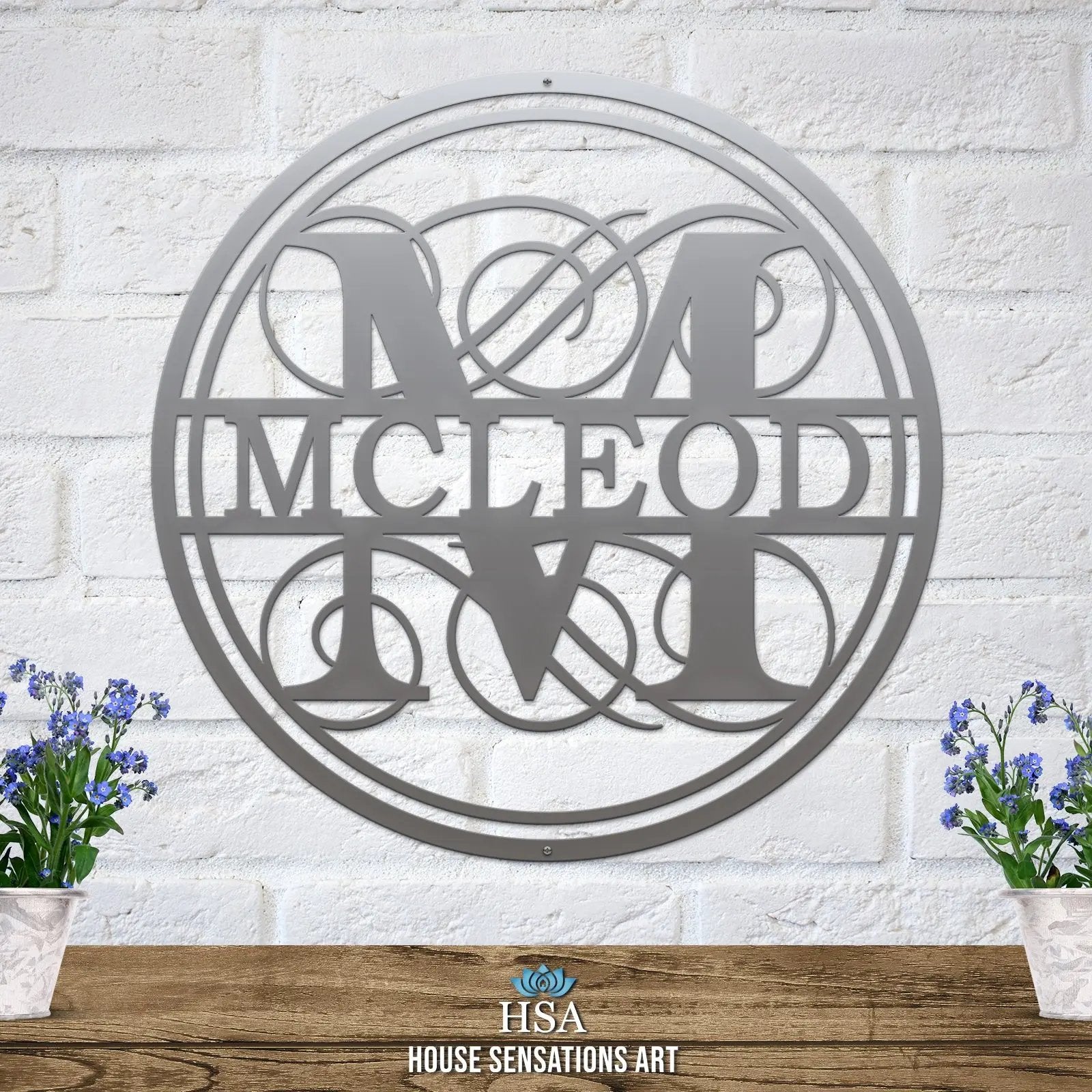 Swirly Name Monogram Wall or Porch Sign - Personalized Family Name Sign - Monogram Metal Wall Art - Custom Last Name Sign Wedding Gift - Home Decor Outdoor Metal Sign - HouseSensationsArt
