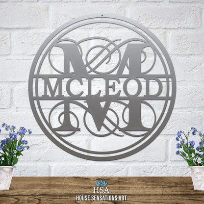 Swirly Name Monogram Wall or Porch Sign - Personalized Family Name Sign - Monogram Metal Wall Art - Custom Last Name Sign Wedding Gift - Home Decor Outdoor Metal Sign - HouseSensationsArt