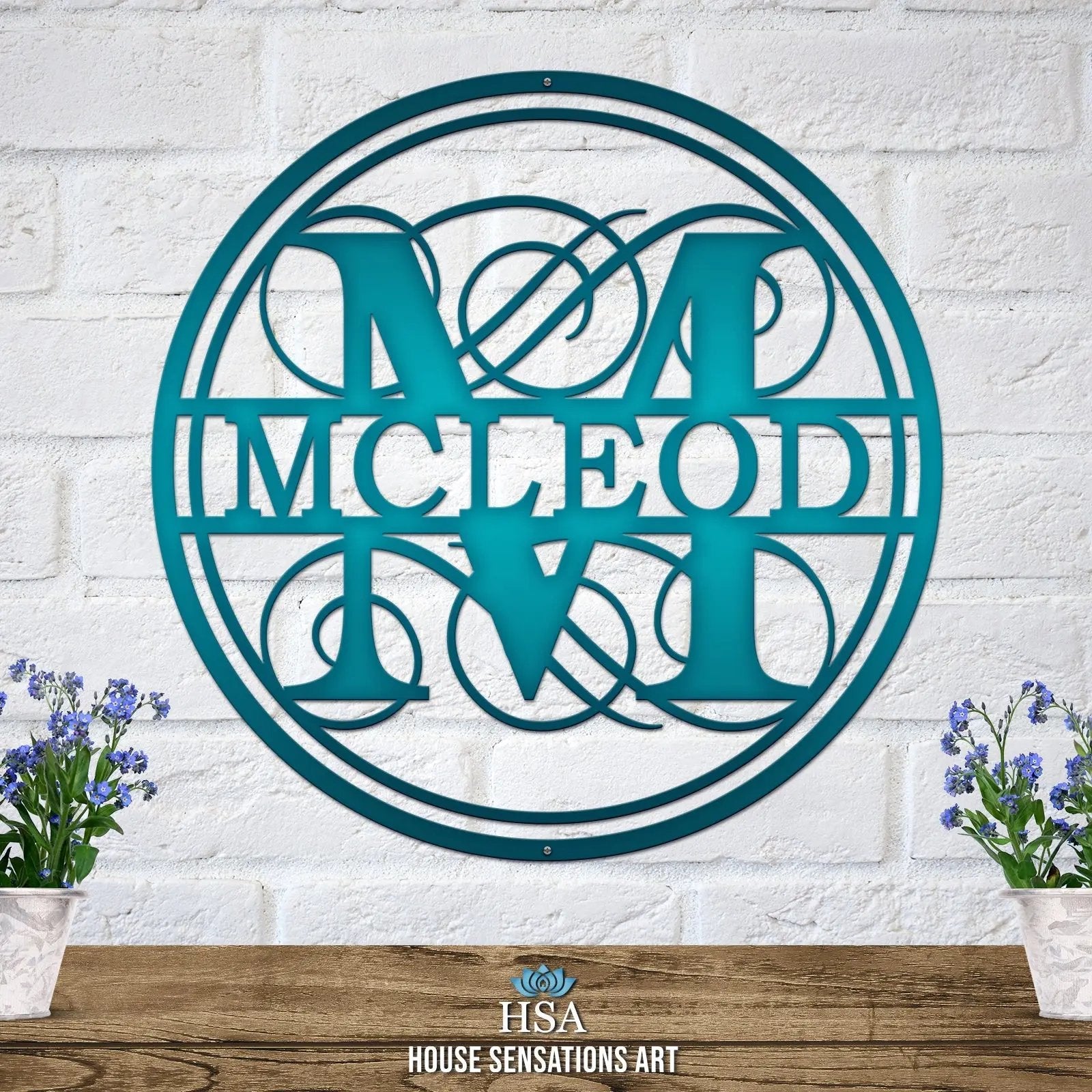 Swirly Name Monogram Wall or Porch Sign - Personalized Family Name Sign - Monogram Metal Wall Art - Custom Last Name Sign Wedding Gift - Home Decor Outdoor Metal Sign - HouseSensationsArt