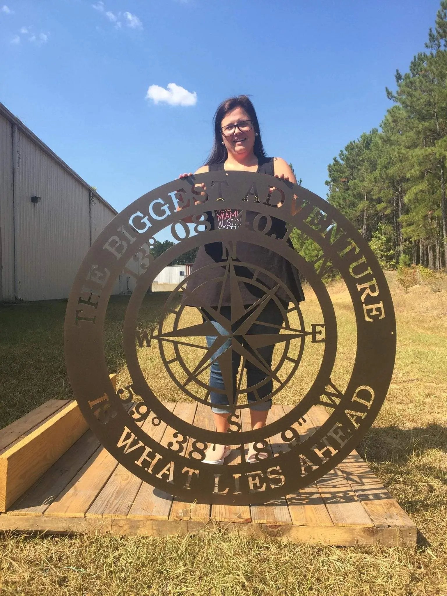 The Biggest Adventure Compass With Personalized GPS Coordinates - Personalized Nautical Wall Art, Family Name & Date - Indoor Outdoor Metal Decor, Housewarming or Wedding Gift for Couples - HouseSensationsArt