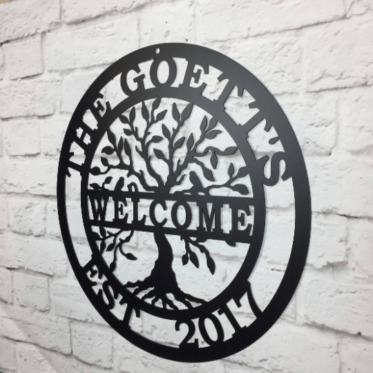Welcome Tree of life Name Date Sign - Personalized Family Name Sign - Monogram Metal Wall Art - Custom Last Name Sign Wedding Gift - Home Decor Outdoor Metal Sign - HouseSensationsArt